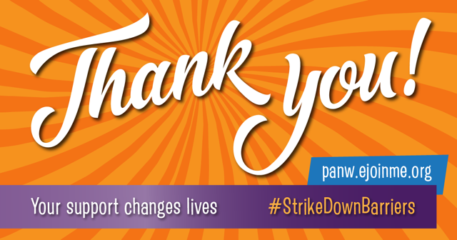 Thank you graphic with orange swirl background and script font